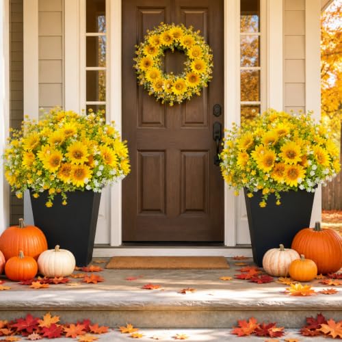 Yellow Fall Artificial Sunflowers Faux Flowers for Outdoor Decoration