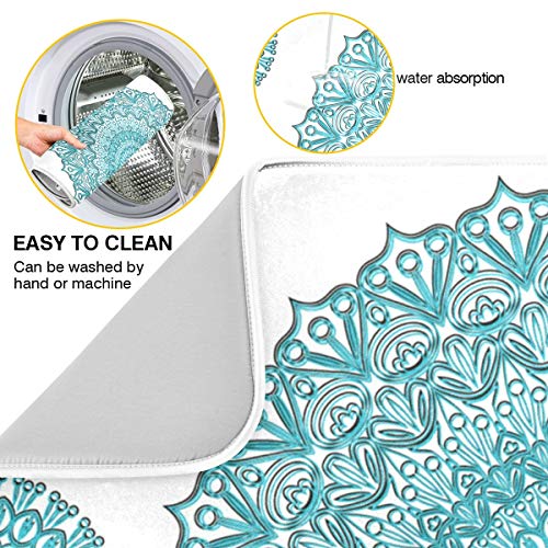 Super Absorbent Microfiber Dish Drying Mat 24x18 Inches - Turquoise Mandala Variation