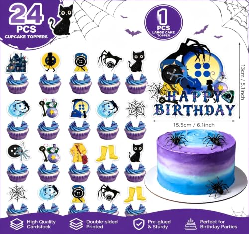 Gothic Cake Toppers Set - Black Cat Moon Halloween Birthday Decorations