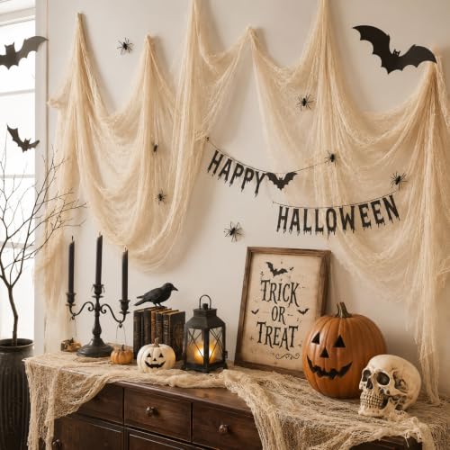 Beige Halloween Gauze Cloth Fabric - Creepy Decor Tapestry - 5 Pack