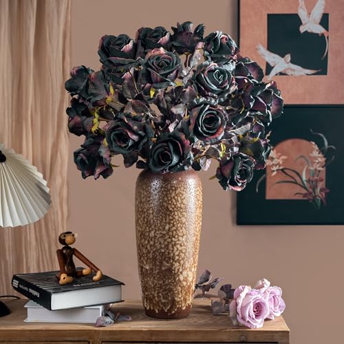 Dark Blue Artificial Roses 20PCS Long Stem Silk Flowers for Vase Indoor Outdoor Decor
