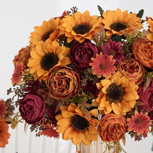 Artificial Sunflower Arrangements 4-Pack for Fall Home & Wedding Decor