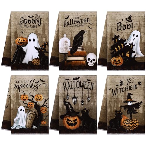 Ganeen Halloween Goth Kitchen Tea Towels - 6 Pack, Scary Cute Washcloths