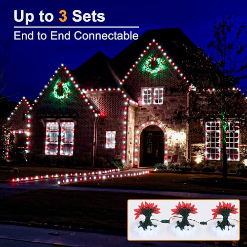 RGB Color Changing Christmas Lights - 35FT 54 LED Connectable Outdoor String with Remote & Dimmable Features
