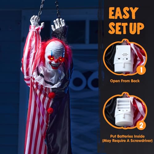 Modern Halloween Hanging Clown Decor with Chain & LED Lights - 65 Inches