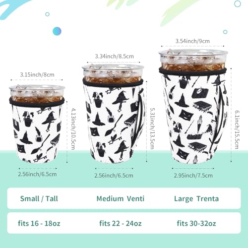 Wizard School Reusable Neoprene Coffee Sleeve Set with Handles - 3 Pack for 16-32oz Cold Drinks