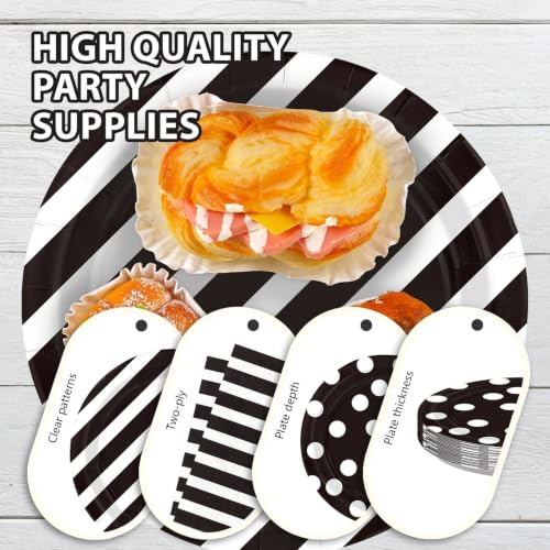 Black and White Polka Dot and Striped Party Decorations Set for 48 Guests