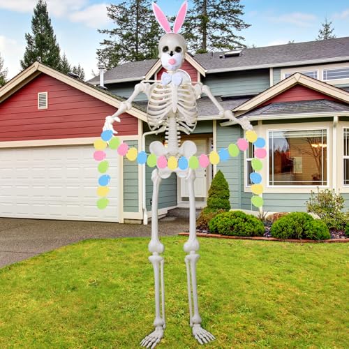 Halloween Skeleton Costume with Bunny Headband and Easter Garland - 12 Ft Decor