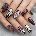 Halloween Press On Nails Gothic Black Red Spider Charms Ghost Almond Nails - Variation 10