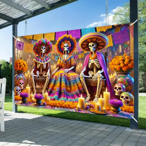 Dia de Los Muertos Skeleton Banner - Day of the Dead Celebration Decor - 71x43 in - Variation of THIS listing: Day of the Dead Decor#08