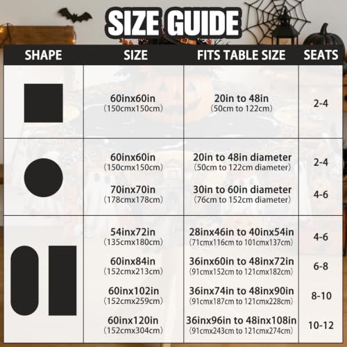 Halloween Round Tablecloth 60x60 Inch Ghost Bat Pumpkin Castle - Spooky Party Decor