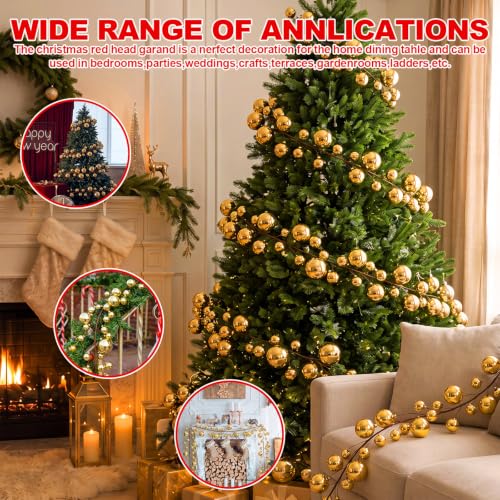 Gold Christmas Ball Garland Set - 2 Pieces, 9 ft Long Festive Decor