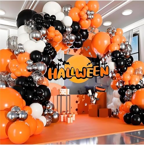 Halloween Fall Balloon Arch Kit - 117 Pcs Orange Black White Party Decorations