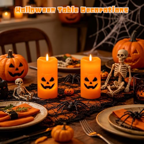 2 Pack Halloween Pumpkin Flameless LED Candles with 6 Hour Timer - Spooky Indoor Decor