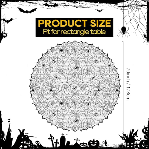 Halloween Spider Web Tablecloth 70 Inch Round Black Lace Spooky Cover - Variation: Black Spider Web