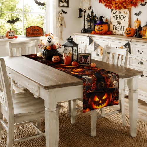 Halloween Spooky Ghost Pumpkin Witch Hat Table Runner with Variation