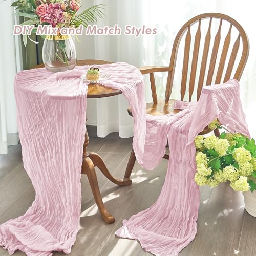 Pink Cheesecloth Table Runner 10FT 2-Piece Set for Wedding & Party Decor - Pink