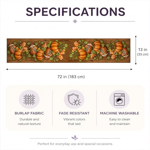 Autumn Pumpkin Heart Wood Table Runner for Kitchen Dining - 13x72 Inch