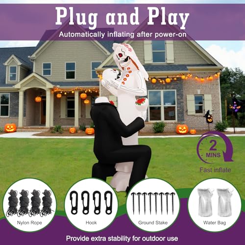 8Ft Tall Skeleton Couple Halloween Inflatable with LED Lights Outdoor Yard Decor