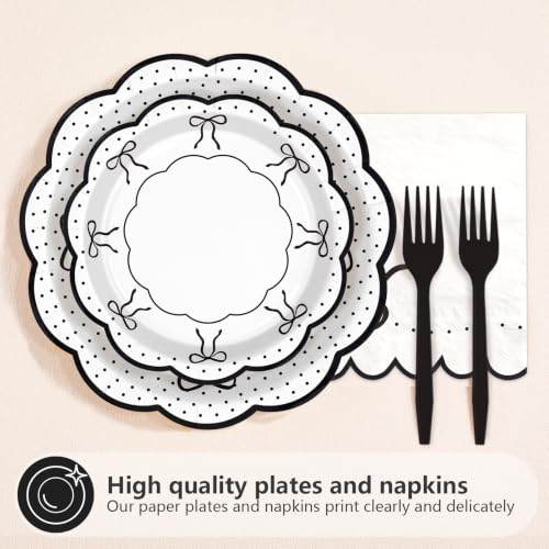 Black Bow Plates - 50 Dinner & Dessert Plates for Party & Celebration