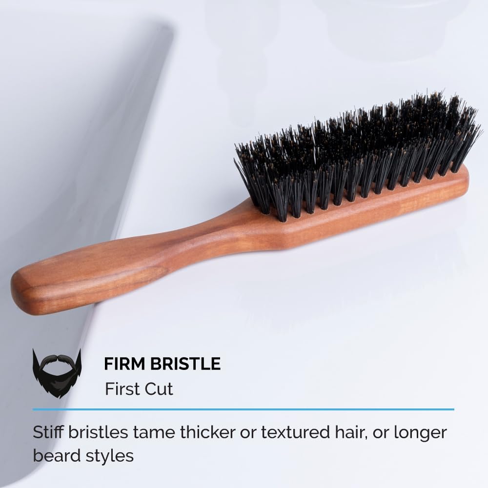 ZEUS Stiff Boar Bristle Beard & Mustache Brush for Men with Extended 6" Handle, Firm Natural Bristles for Styling & Detangling Facial Hair (Made in Germany) A93