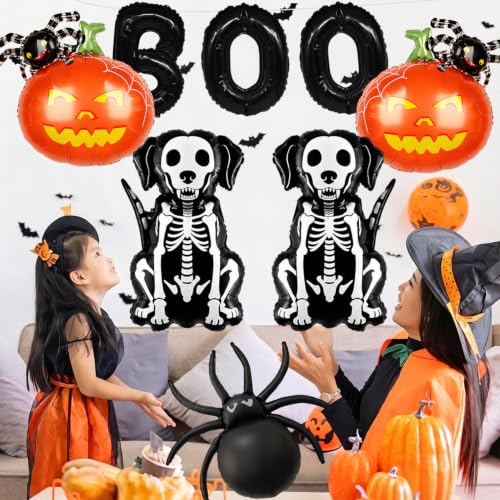 Halloween Foil Balloons Set - Skeleton Dog, Pumpkin & Spider Decorations for Party