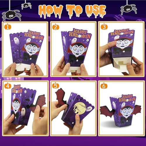 Halloween Popcorn Boxes 24-Pack Ghost Skeleton Monster Disposable Paper Container