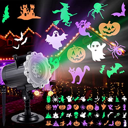 Outdoor Halloween Projector Lights with 12 Ghost & Pumpkin Patterns, Waterproof LED Decor
