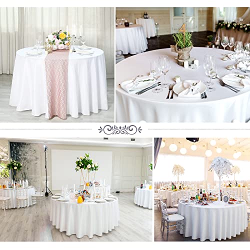 White Round Tablecloth 120 Inch - Pack of 6 for 6ft and 5ft Tables - Elegant Polyester Cover with Drop Variation of White / 120 Inch Round