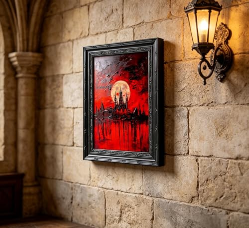 Blood Moon Castle Wall Art - Framed Gothic Canvas Print 16x12 Inches - Spooky Dark Academia Decor