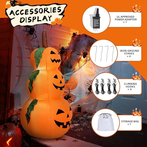 6FT Stacked Pumpkin Inflatable Halloween Decoration with Built-in LED Lights - Outdoor Indoor Yard Decor
