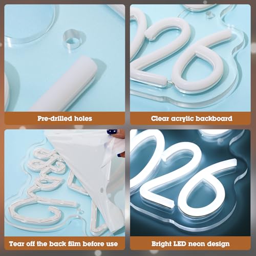 Class of 2026 Neon Sign - Graduation Wall Decor with LED Lights & Cap - USB Powered Acrylic Party Sign