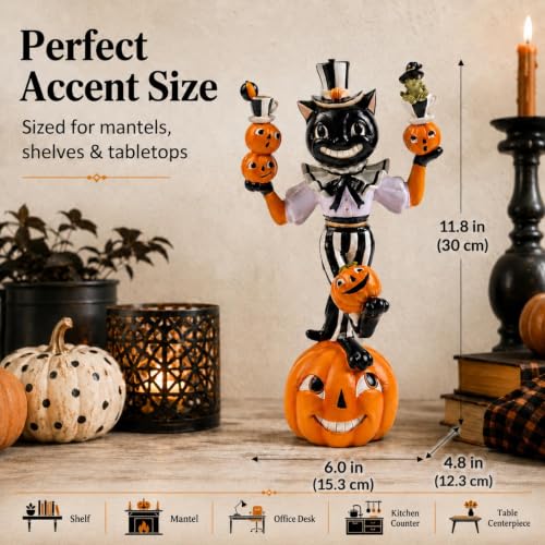Black Cat Pumpkin Figurine for Halloween Decor - Bechivie Cute Resin Home Accent