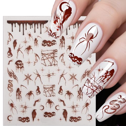 Halloween Nail Art Stickers Set - Bloody Horror Ghost, Spider Web & Pumpkin Designs - 6 Sheets Halloween Variation