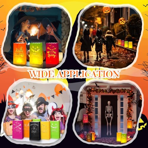 Halloween Luminary Bags with LED Lights - Flame Resistant Outdoor Decor, 72 Pack