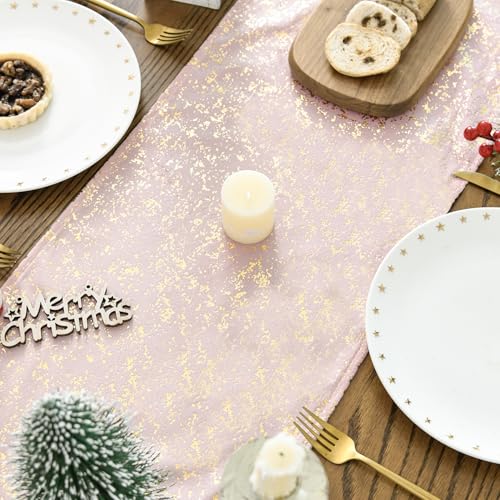 Pink Dutch Fleece Table Runner 13x72 Inch Holiday Kitchen Decor Glitter Metallic