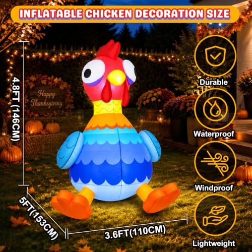 5FT Inflatable Chicken Decoration for Halloween & Thanksgiving Yard Decor