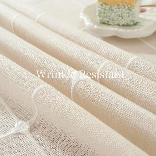 Rectangular Linen Tablecloth 60x120 Inches Plaid White - Durable Farmhouse Style