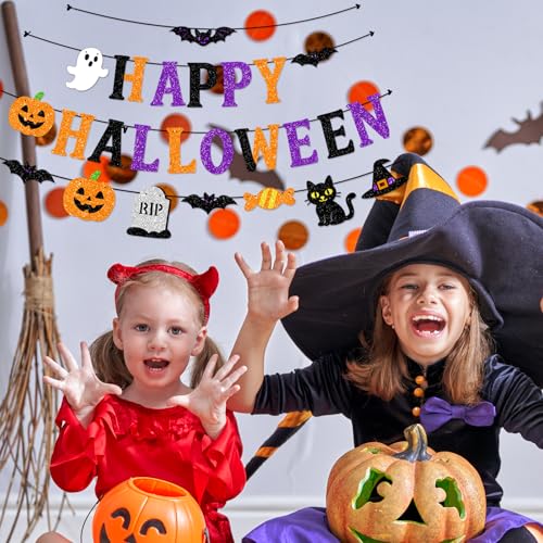 Halloween Banner Garland with Glitter Letters & Icons - Party Decorations