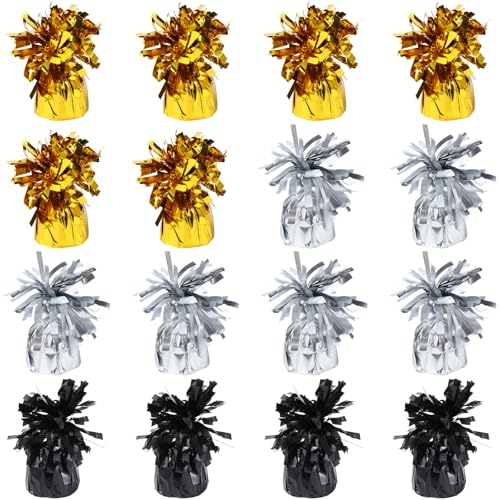 Balloon Weights Set 16 Pieces - Gold, Silver, Black Metallic Anchor Holders for Parties