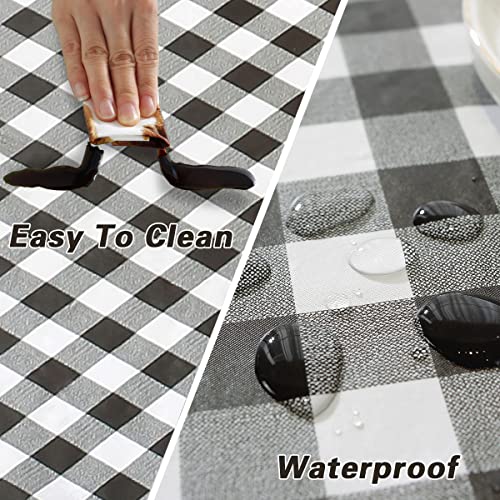 Vinyl Plaid Tablecloth 60x120 Inch Black and White Waterproof Stain-Resistant Rectangular