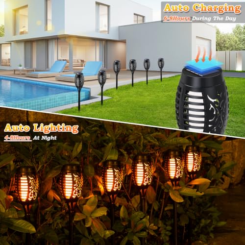 Orange 16-Pack Solar Flickering Flame Torch Lights for Outdoor Halloween Decor