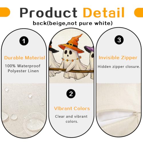 Halloween Ghost Pillow Cover Waterproof 12x20 Inch - White Bat Decor