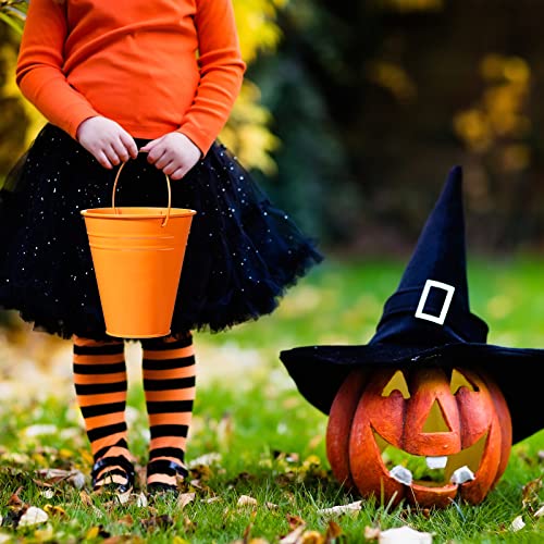 Ripeng 12-Pack Mini Metal Buckets with Handle - Halloween Orange