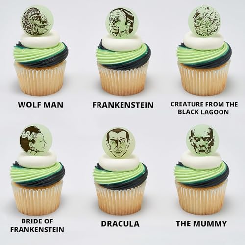 Halloween Monster Cupcake Toppers - Glow-in-The-Dark Plastic Cake Rings, 24 Pack