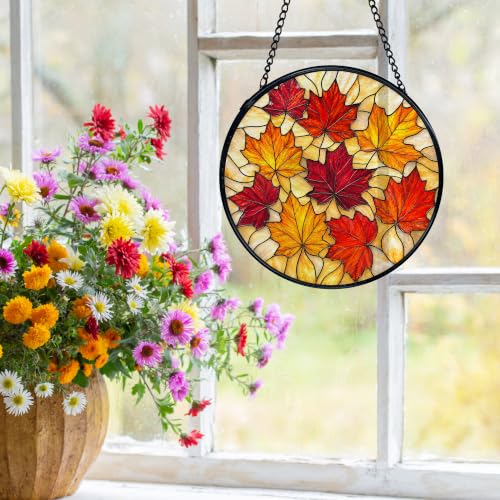 Fall Maple Leaf Sun Catcher with Autumn Leaves Variation - Stained Glass Window Decor