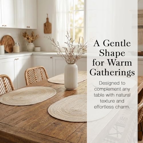 Oval Woven Placemats Set of 8 - Durable Polyester Table Mats for Dining - Beige