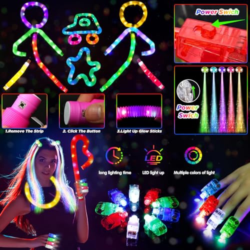 283 Pcs Glow Party Supplies & Favors - Neon Glow Sticks, LED Light Up Toys & Decorations for Kids & Adults