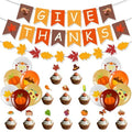 Thanksgiving Fall Banner Balloon Party Supplies Set with Maple Leaf Flags & Cake Toppers