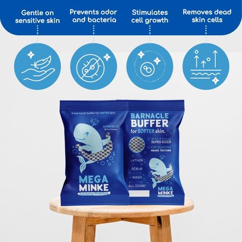 JJ KENT MEGA Minke Exfoliating Washcloth - Reusable Exfoliating Body Scrubber and Dead Skin Remover for Super Soft Skin - Rip-Resistant Large Washcloths for Showering